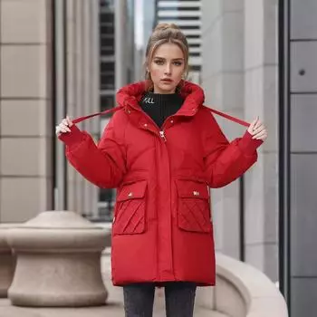 2024 зимняя женская куртка, женская, однотонная, с капюшоном, утепленная, хлопковая, женская, 2 кармана, повседневные парки, женская одежда M хаки