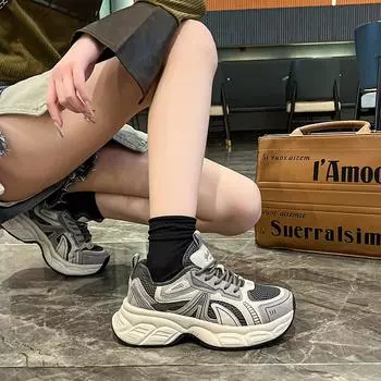 2024 зимняя женская обувь теплая и бархатная кожаная обувь для папы на высокой платформе и хлопковая спортивная и повседневная обувь сетчатые одинарные туфли 35 серый