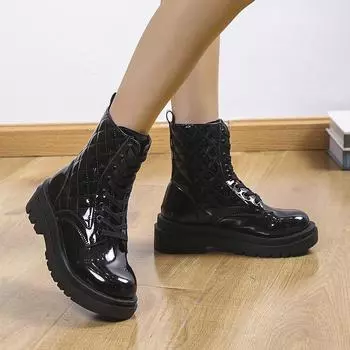 2024 зимняя женская обувь женские ботинки на шнуровке спереди ботильоны на платформе женские с круглым носком квадратный каблук горячая распродажа обувь женская 35 покинуть белый