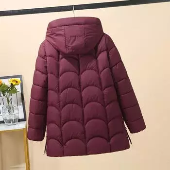 2024 зимняя женская одежда длинная пуховая куртка с капюшоном на хлопковой подкладке для мам среднего и пожилого возраста, упитанная и увеличенная куртка с хлопковой подкладкой M хаки