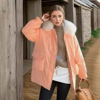 2024 зимняя женская парка верхняя женская искусственный мех воротник утолщенная теплая хлопковая куртка женская хлопковая короткая парка куртка M белый