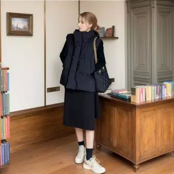 2024 Зимняя женская жилетка, хлопковая куртка, женская, с высоким воротником, толстая теплая, безрукавка, женские однотонные пальто, женская одежда S белый