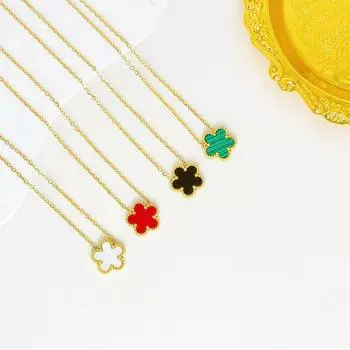 2024 Золотое ожерелье-цепочка для женщин Цветочное женское ожерелье из нержавеющей стали с подвеской для девочек Клевер Модные ювелирные аксессуары 1