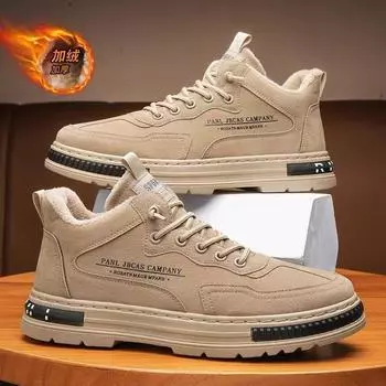 2024Brand Suede Plush Мужские мокасины Теплая повседневная обувь Мужские кроссовки Зимние оксфорды на шнуровке Кроссовки для бега на открытом воздухе Кроссовки 39 чёрный