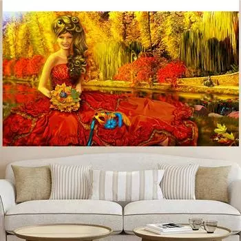 2024Diy 5d Алмазная картина Пейзаж и женская вышивка Мозаика Полный круглый квадратный алмазный крест Вышивка Домашнее украшение Full Round 20x40CM