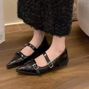 2024French Spring Autumn Temperament Thick Heel Black Mary Jane Single Shoes Women s Shoes Zapatos Mujer 35 чёрный