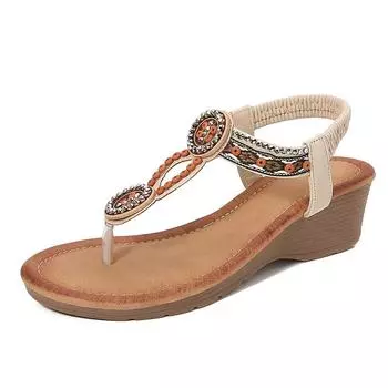 2024Ladiesshoes Bohemian новые модные босоножки со стразами на платформе и танкетке женские туфли 36 чёрный