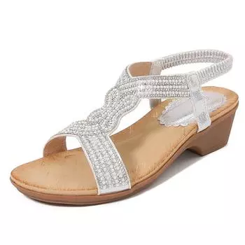 2024Ladiesshoes Bohemian новые модные босоножки со стразами на платформе и танкетке женские туфли 36 чёрный