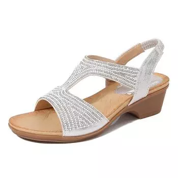 2024Ladiesshoes Bohemian новые модные босоножки со стразами на платформе и танкетке женские туфли 36 чёрный