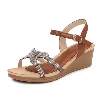 2024Ladiesshoes Bohemian новые модные босоножки со стразами на платформе и танкетке женские туфли 36 чёрный