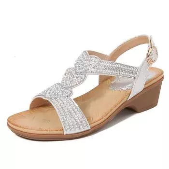 2024Ladiesshoes Bohemian новые модные босоножки со стразами на платформе и танкетке женские туфли 36 чёрный