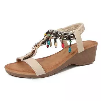 2024Ladiesshoes Bohemian новые модные босоножки со стразами на платформе и танкетке женские туфли 36 чёрный