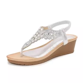 2024Ladiesshoes Bohemian новые модные босоножки со стразами на платформе и танкетке женские туфли 36 чёрный