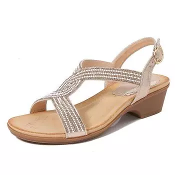 2024Ladiesshoes Bohemian новые модные босоножки со стразами на платформе и танкетке женские туфли 36 чёрный