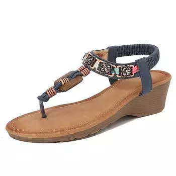 2024Ladiesshoes Bohemian новые модные босоножки со стразами на платформе и танкетке женские туфли 36 чёрный