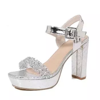 2024Ladiesshoes Bohemian новые модные тапочки со стразами на платформе и высоком каблуке женские туфли 35 чёрный