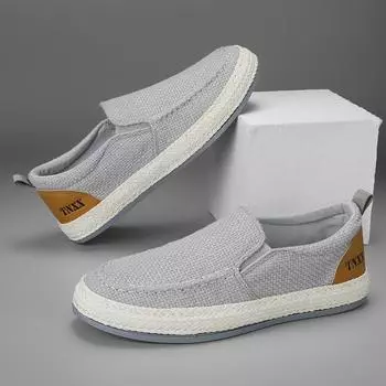 2024Мужская повседневная парусиновая обувь на плоской подошве с каблуками из мультфильмов, льняные мужские эспадрильи, обувь для рыбаков, туфли для мальчиков на плоской подошве, кеды, мокасины для вождения 39