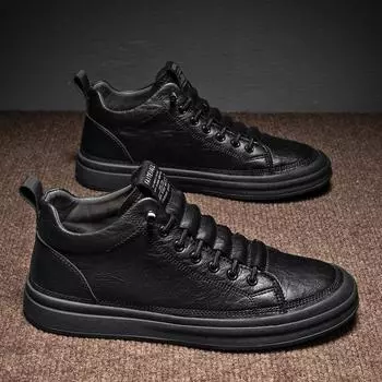 2024Мужские дизайнерские кроссовки ручной работы на плоской подошве, повседневные кожаные высокие легкие дышащие кроссовки для ходьбы на открытом воздухе, спортивная обувь для тенниса 39 чёрный
