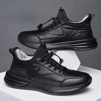 2024Мужские теплые зимние ботинки зимняя мода мужская хлопковая обувь черная теплая повседневная обувь для мужчин повседневные удобные плюшевые кроссовки 39 чёрный