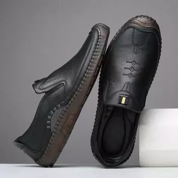 2024New High Quality Soft Cow Leather Men s Shoes Man Brown Business Dress Shoes Classic Round toe Moccasins Zapatos Hombre 38 чёрный