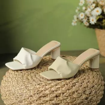 2024new Simple Slippers Women Thick Heel All-match Casual High Heeled Slippers Summertime Comfortable Square Toe Slippers 34 покинуть белый