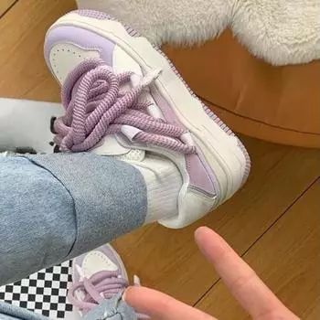 2024new Thick Bottom Board Shoes Female Casual Fashion Simple All-match Flat Bottom Women Shoes Color Matching Autumn Winter 35 фиолетовый