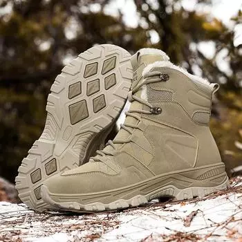 2024Новая мужская обувь, высококачественные зимние новые высокие хлопковые ботинки с теплой толстой подошвой и флисом для высоких мужских зимних ботинок 39 чёрный