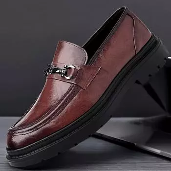 2024Новинка, мужская повседневная кожаная обувь, офисные туфли без застежек, удобная обувь для вождения, высококачественные деловые мокасины с толстой подошвой 38 чёрный