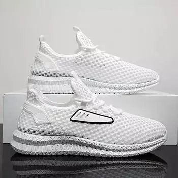 2024Новинка, мужская повседневная обувь, дышащая, нескользящая, модная, сетчатая обувь, обувь для отдыха на природе, пляжная обувь, доступная, износостойкая спортивная обувь 39 чёрный