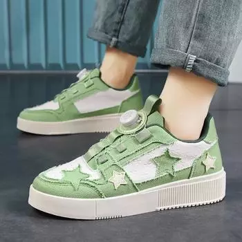 2024Новинка, мужские и женские повседневные зеленые парусиновые туфли, модные и универсальные, на толстой подошве, со шнуровкой, дышащие, 39-44 35 зелёный