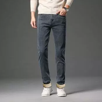 2024Новинка весна осень и зима утолщенные джинсы Xintang стрейч мужские весенние и осенние прямые свободные мужские брюки 28 синий