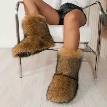 2024Новые красивые женские сапоги из плюша с защитой от холода и скольжения, размер 36-44, зимние модные теплые и удобные сапоги для снега на толстой подошве 36 серый