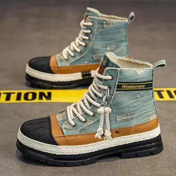 2024Новые мужские ботинки из парусины, новые зимние повседневные туфли, роскошные ботинки для походов по щиколотку, защитные ботинки для мотоциклистов, ковбойские ботинки «Челси», износостойкие 39 синий