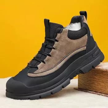 2024Новые мужские ботинки зимние плюшевые теплые ботинки для снега водонепроницаемые кожаные спортивные хлопковые туфли для мужчин нескользящие походные ботинки Botas Hombre 39 хаки