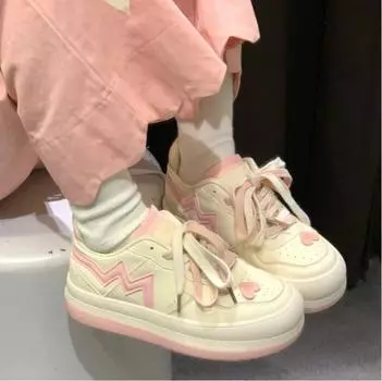 2024Новые японские повседневные холщовые женские кроссовки Kawaii Pink Flat на платформе, спортивная обувь, вулканизированная обувь для бега, Лолита, теннисная мода 35 розовый
