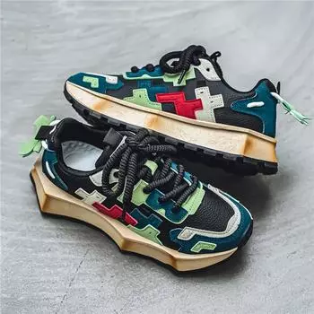 2024Новые ретро роскошные новые противоскользящие дышащие легкие кроссовки модные повседневные трендовые спортивные туфли увеличивающие рост 39 зелёный