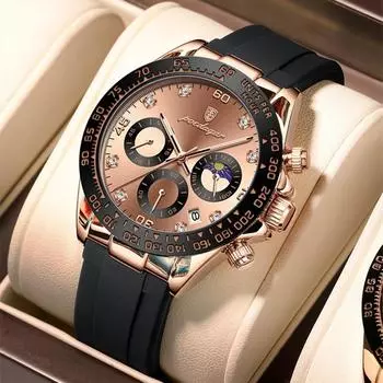 2024Силиконовый ремешок Роскошное качество Автоматические кварцевые часы Многофункциональные бриллиантовые весы Маленькие три стрелки Дисплей Водонепроницаемые светящиеся часы Мужские часы