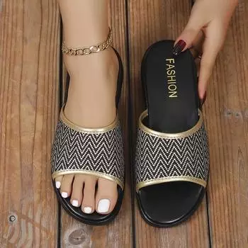 2024Slippers Женская летняя обувь Женские сандалии на плоской подошве Повседневные домашние тапочки для улицы Сандалии для пляжа Zapatos Mujer 36 чёрный
