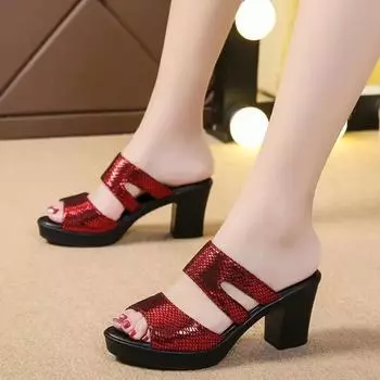 2024 Летние босоножки большого размера на высоком каблуке с водонепроницаемой платформой De Mujer, модные туфли на толстом каблуке с заостренным носком, повседневная обувь для женщин 35 чёрный