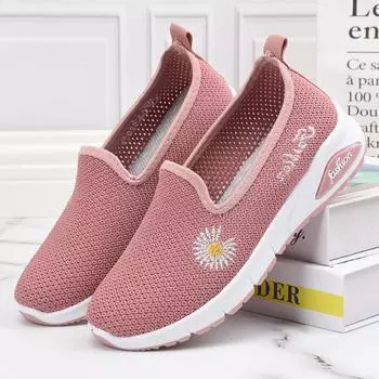 2024Summer women flat shoes new flying knitting shoes fashion flowers sneakers lazy shoes women mesh running shoes casual shoes 36 чёрный