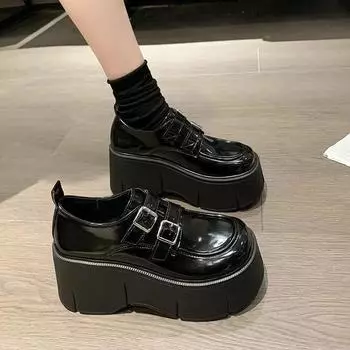 2024Thick Bottom Loafer Increase Fashion Casual Simple Туфли Mary Jane Женские туфли на платформе без застежек Zapatillas Mujer 35 чёрный