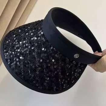 2024UV anti-ultraviolet sequin empty top sun hat children versatile can roll ice silk travel sun protection sun shade M56-58cm