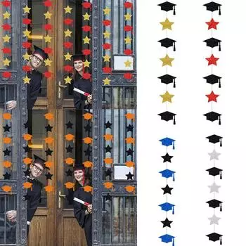 2024Выпускной вечер украшение кулон шляпа бакалавра звезда подвесная гирлянда университет выпускной украшение флаг баннер 2M