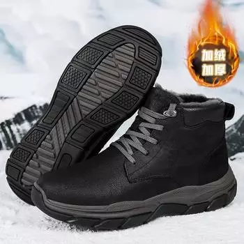 2024Winter Men s Boots Outdoor Waterproof High Top Snow Boots Plush Warm Cotton Shoes Non-slip Hiking Boots for Men Botas Hombre 39 чёрный