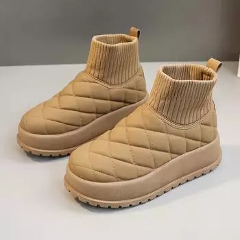 2024Women s Boots Fashion Leather Casual Boots Plush Warm Winter Cotton Shoes for Women Non Slip Platform Snow Boots Botas Mujer 35 хаки