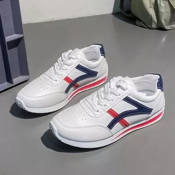 2024Women s Sneakers Light PU Leather Casual Shoes Comfort Sport Running Shoes for Women Lace Up Vulcanized Shoes Zapatos Mujer 35 синий