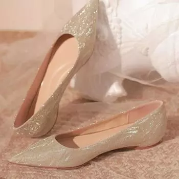 2024Women s Solid Color Flat Shoes Casual Fashion Breathable Non Slip Rubber Sole Pointed Non-Slip Comfortable Spring and Autumn 34 золотой