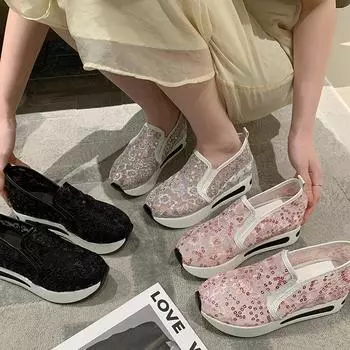 2024Женская повседневная обувь, модная дышащая сетчатая обувь на плоской подошве, кроссовки, женская спортивная вулканизированная обувь, белая женская обувь 35 белый