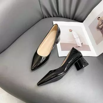 2024Женские туфли-лодочки на низком каблуке, туфли-лодочки с острым носком, модельные туфли на квадратном каблуке, женские туфли с острым носком, белые свадебные туфли 35 бежевый