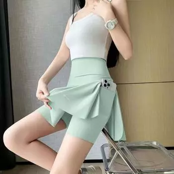 20250 Yuqi Fur Ball Pants Skirt Body-Proof Running Running Skirt Moving Short Female New Arrival Quick-Drying Exposure Tennis Yoga Light green S [recommended below 40.00kg]]